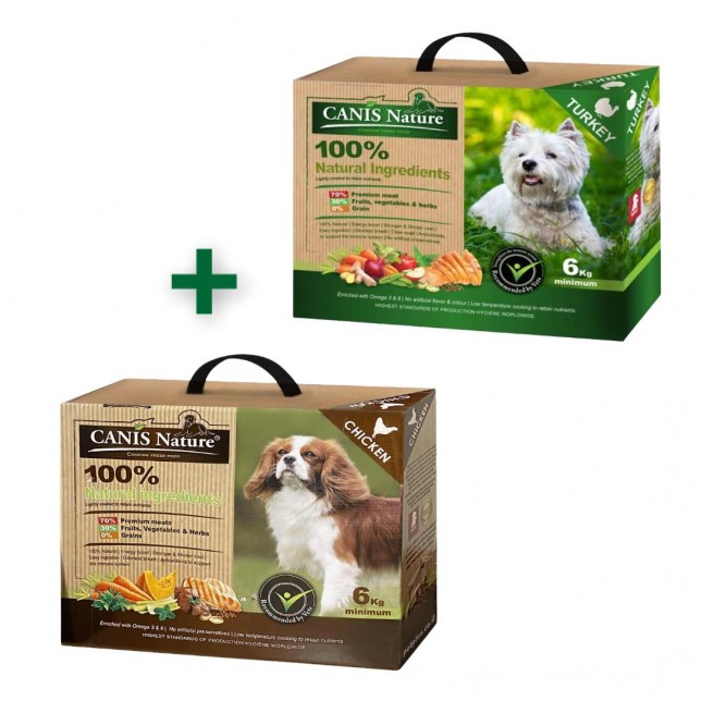 קאניס נייצ'ר זוג - 6 ק"ג עוף וירקות + 6 ק"ג הודו וירקות (2 מזוודות)