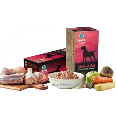 האונד - מזון טבעי לכלבים ללא הקפאה מתכון *עוף בקר וירקות*  14 ק"ג
