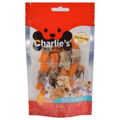 Charlie's - חטיף רצועות בטטה בציפוי עור דג בקלה 80 גרם