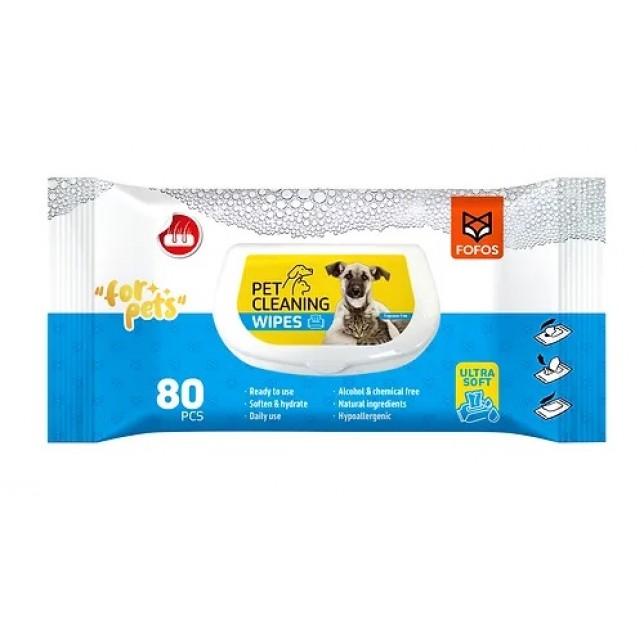 FOFOS - מגבונים לניקוי כללי לכלבים וחתולים ללא ריח 80 יח' FOFOS - מגבונים לניקוי כללי לכלבים וחתולים ללא ריח 80 יח'